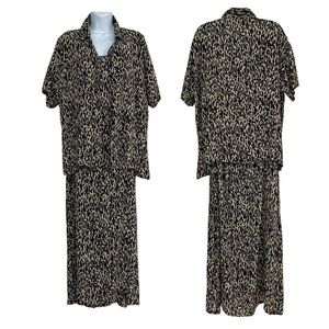 Maxi Tank Sleeveless Dress Set Large Matching Over-Blouse Brown Cheetah Mob Wife